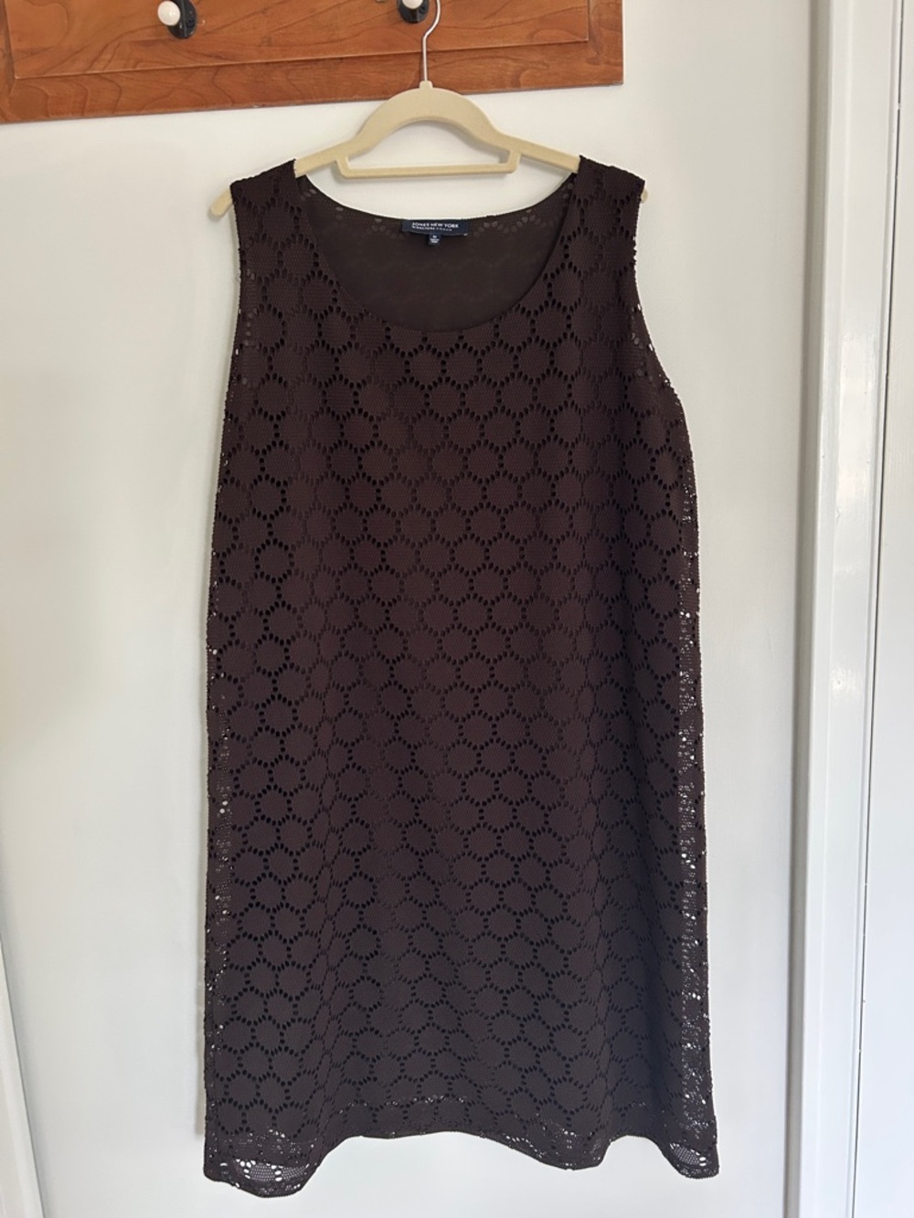 Jones New York Brown Eyelet Sleeveless Midi Dress